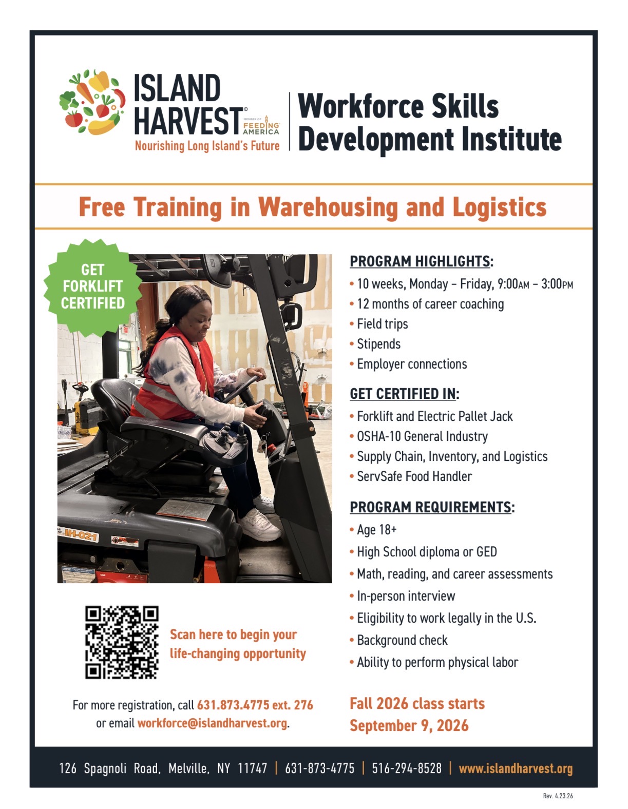 Island Harvest Workforce Skills Development Institute flyer