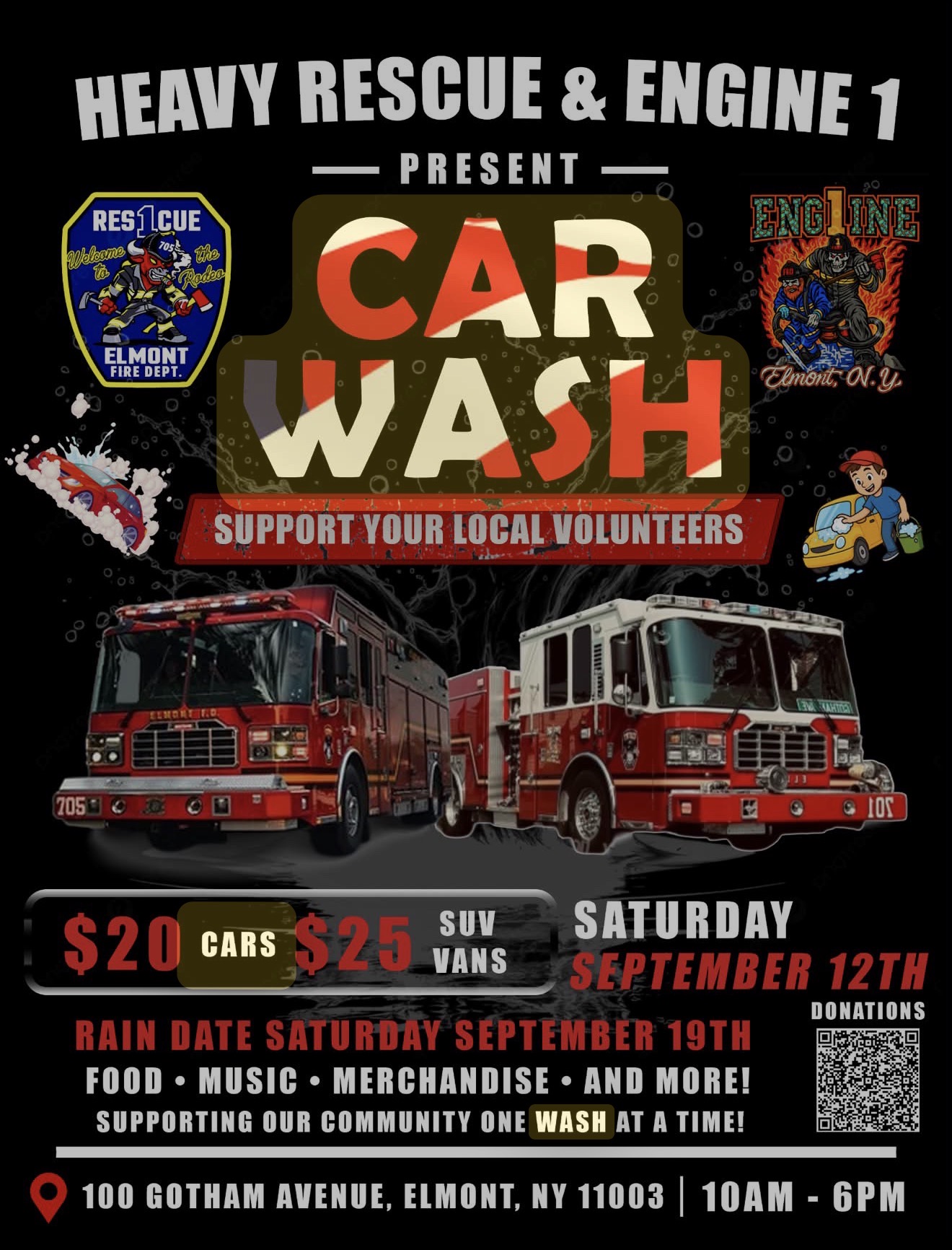 Heavy Rescue & Engine 1 Car Wash flyer for Saturday, September 12, 2026